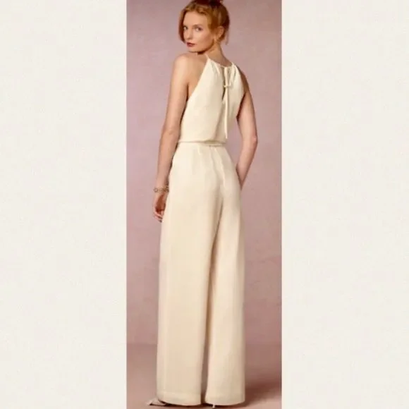 Donna Morgan x BHLDN Jackie 6 Cream Crepe Belted Wedding Jumpsuit New